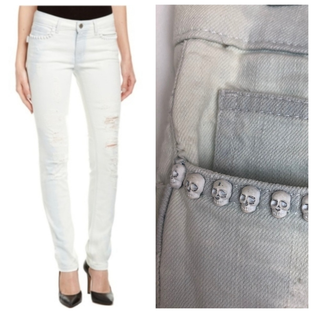 Zadig & Voltaire White Eva Destroy Skull Jeans